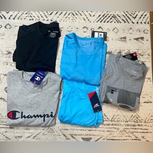 #A172 Lot bundle of 5 men athletic shirts 2XL NWT ! Under Armour Reebok champion